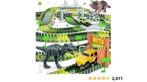 Dinosaur Tracks, 271 PCS Create A Dinosaur World Road Race for Kids Boys