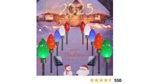 IDEAALS 10 Pack Jumbo Multicolor Solar C9 Christmas Lights Outdoor