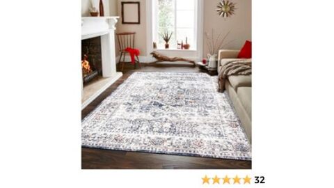 Vintage 5×7 Area Rug Washable Soft Non Slip Boho Rugs