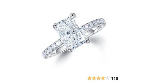 MOOSEA 2ct Radiant Cut Moissanite Rings for Women