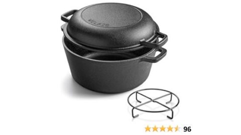 Velaze Cast Iron Dutch Oven Pot with Skillet Lid