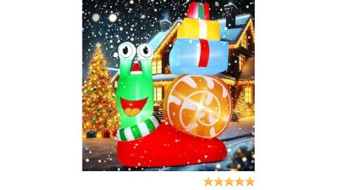 6 FT Funny Christmas Inflatables Snail with a Stack of Gifts