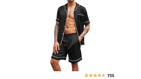 Ekouaer Mens Satin Pajamas Set