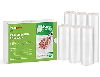 [2025 Upgraded] Bonsenkitchen 3 Rolls 11" x 16' + 3 Rolls 8" x 16' Vacuum Sealer Bags