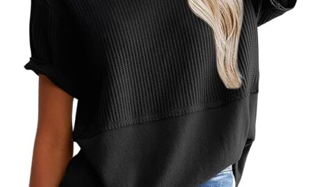 Womens Casual V Neck Waffle Knit Tops