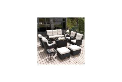 10 Pieces Outdoor Patio Furniture Set with Fire Pit Table