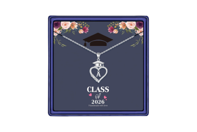 Graduation Cap Heart Initial Necklaces