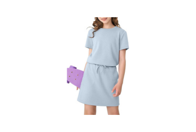 Girls Summer Skirt Set Casual Short Sleeve T-Shirt and Drawstring Skort