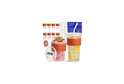 8 Pack Ribbed Glass Tumbler with Lids and Straws