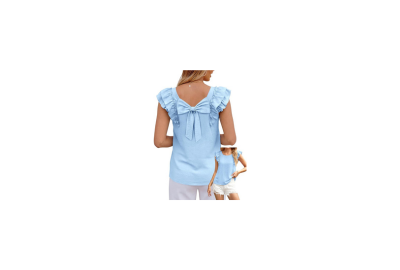 Okiwam Womens Ruffle Short Sleeve Summer Tops Bow Tie Back