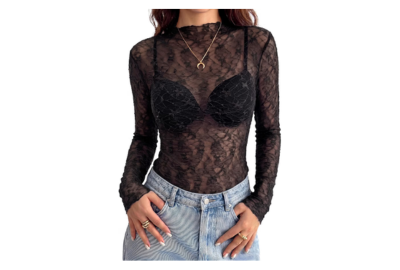BTFBM Mesh Lace Long Sleeve Tops