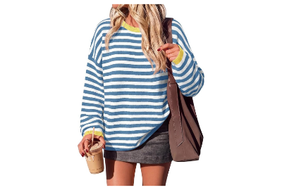 BTFBM Women's Lightweight Oversized Striped Sweater
